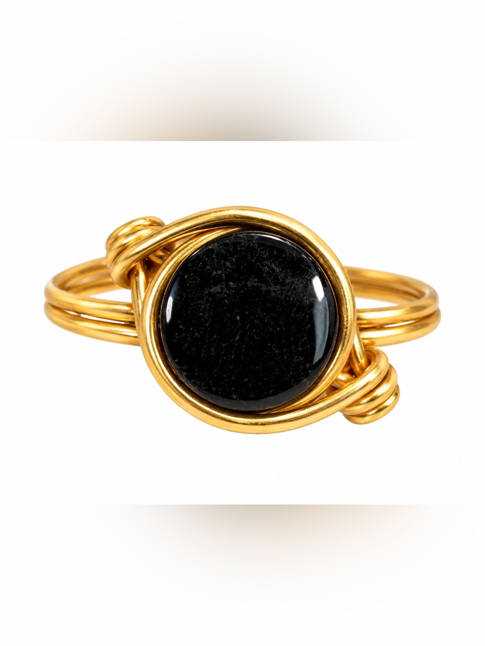 Gold Tone Wire Wrapped Black Stone Statement Ring Size 8